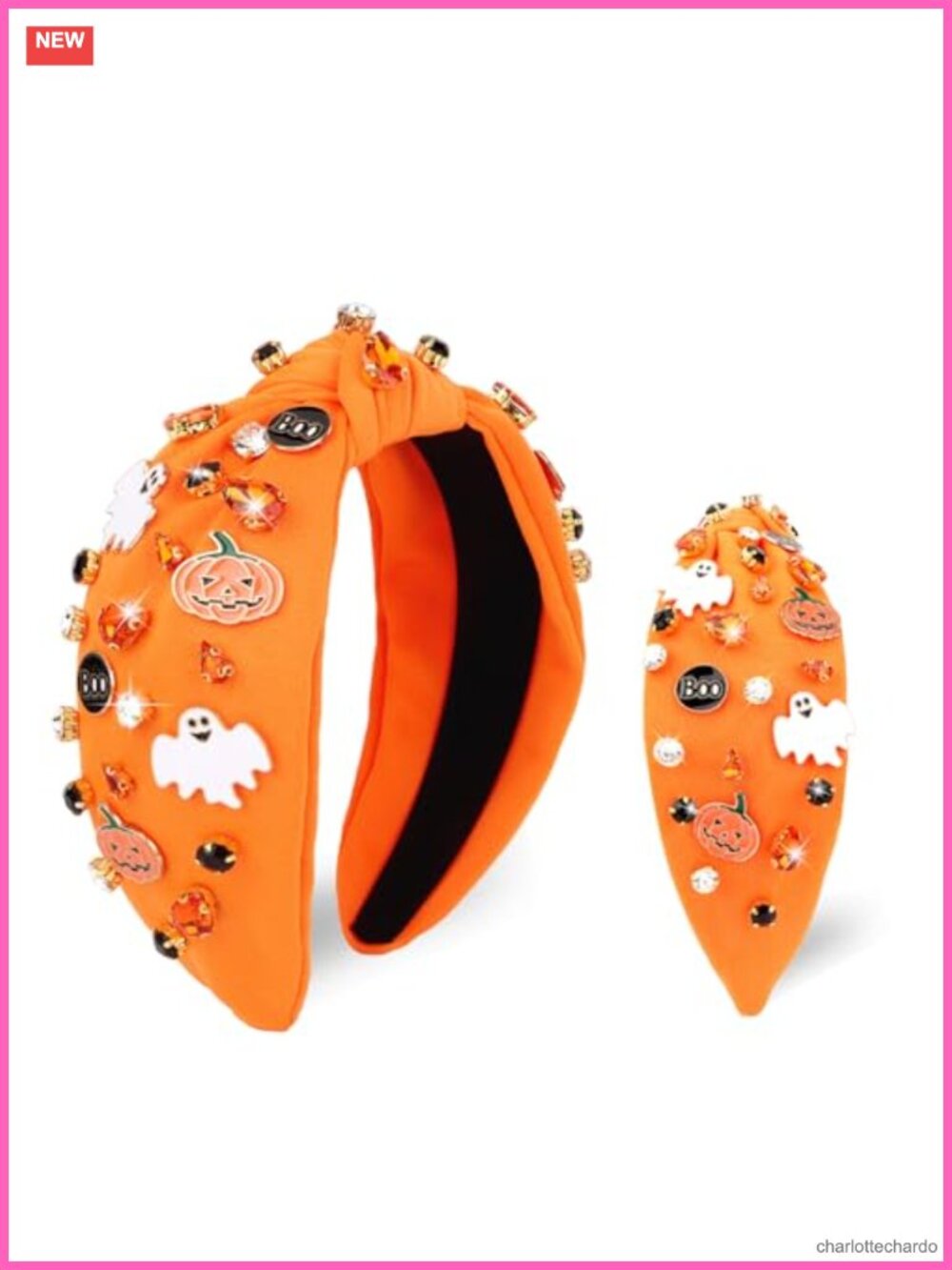 Halloween Knotted Headbands for Women Boo Pumpkin Rhinestone